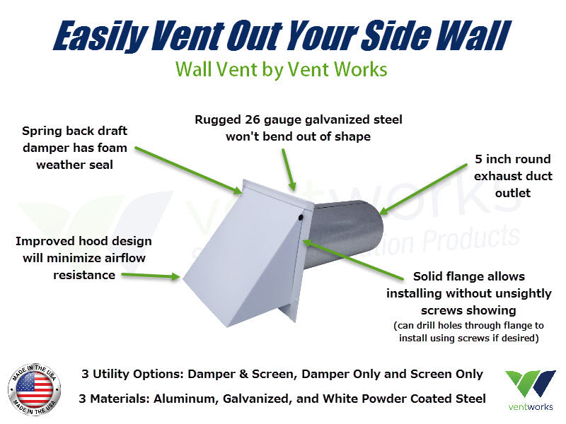 5 Inch Wall Vent By Vent Works (Heavy Duty Metal Vents)
