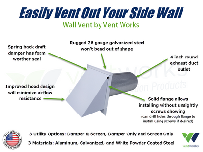 4 Inch Wall Vent By Vent Works (Heavy Duty Metal Vents)